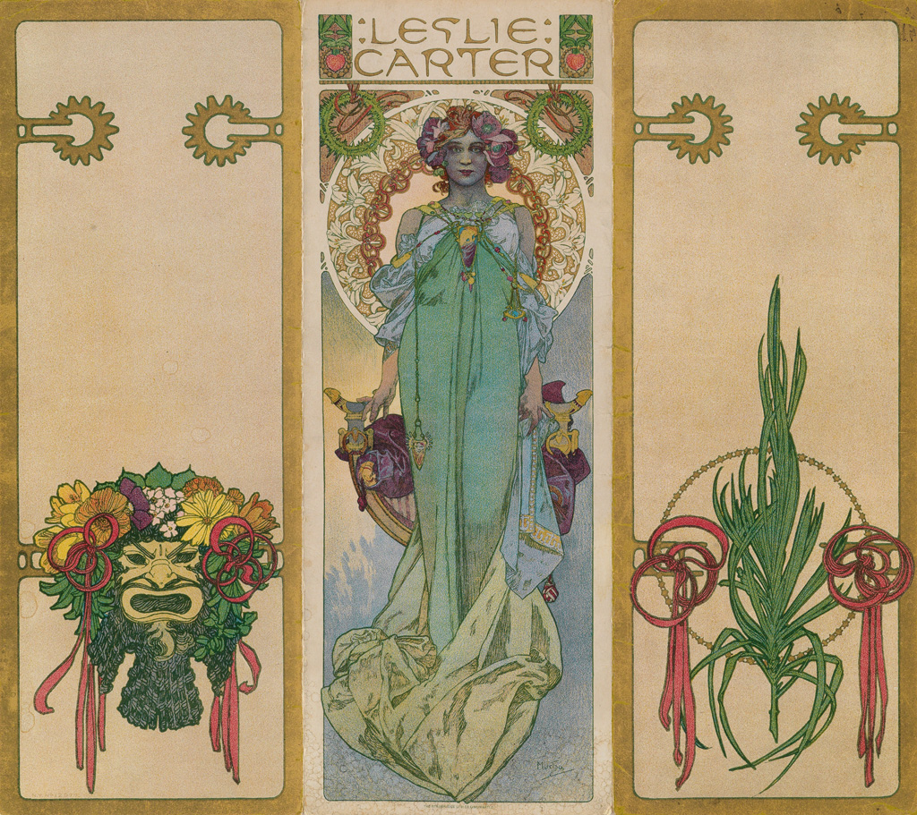 ALPHONSE MUCHA (1860-1939). LESLIE CARTER. Program Cover. 1908. 11x13 inches, 30x34 cm. The Strobridge Co., Cincinnati.